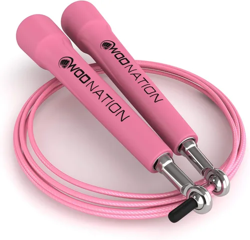 Miniatura 2 de WOD Nation Cuerda de saltar de velocidad ajustable para hombres, mujeres y niños - Cuerda de saltar de fitness ultrarrápida perfecta para boxeo, Rosa