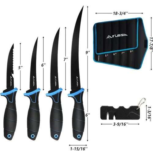 Miniatura 9 de FLISSA Juego de cuchillos de filete, cuchillo deshuesador y cuchillos de cebo con afilador, funda protectora, clip para cinturón, mango