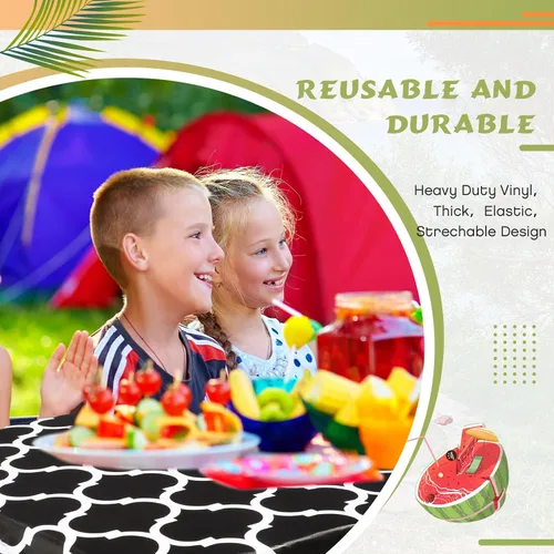 Miniatura 7 de Moukeren Funda de mesa de picnic de 3 piezas para niños con fundas de banco, mantel ajustable para exteriores, vinilo impermeable, para camping