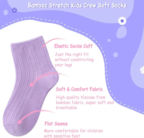 Miniatura 2 de SERISIMPLE Calcetines elásticos de bambú para niños y niñas, tobilleras, transpirables, 5 pares
