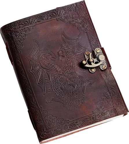 Miniatura 9 de AzureGreen Libro de páginas en blanco de doble dragón, hecho a mano, de cuero, sin forro, diario de 5 x 7 pulgadas