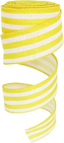 Leecogo Cinta de Pascua con alambre, 1-1/2 x 10 yardas, cinta de rayas amarillas para Pascua, Navidad, corona, primavera, verano, boda, baby shower,
