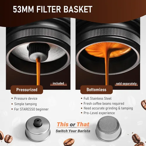 Miniatura 4 de STARESSO PLUS SP300 - Máquina de café espresso manual portátil, compatible con café molido y filtro presurizado, para uso en casa, viajes, camping