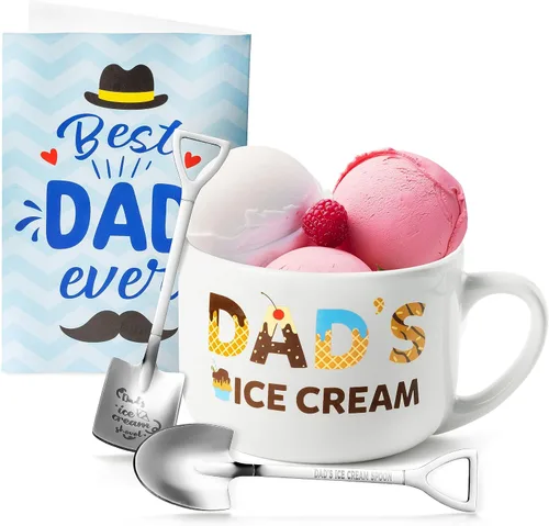 R HORSE Set de regalo de cuenco de helado para papá, cuenco de helado para papá, juego de cuchara con pala grabada con la tarjeta Best Dad Ever, kit