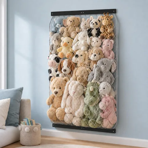 Red de almacenamiento de animales de peluche, soporte elástico para juguetes de peluche, longitud de montaje en puerta/pared, organizador de
