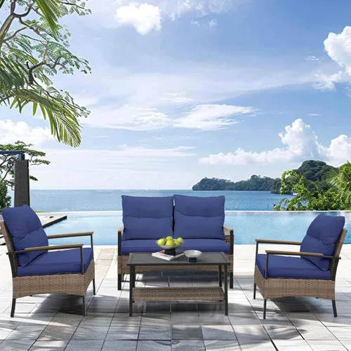 COOS BAY Sunset Haven - Juego de muebles de patio para exteriores, juego de conversación al aire libre, sofá de mimbre de ratán, sofá biplaza, 2