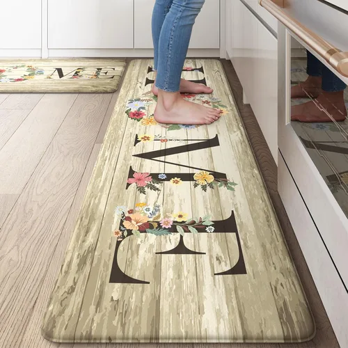 Miniatura 22 de KIMODE Alfombra Antifatiga para Cocina 2 Piezas, Alfombras de Cocina Impermeables y Antideslizantes, Alfombra de Cocina de Estilo Rústico para Piso