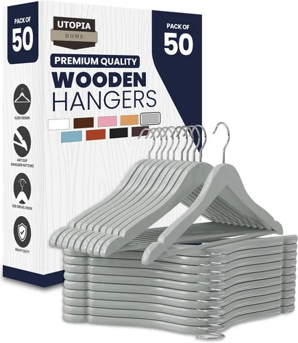Miniatura 10 de Utopia Home Perchas de madera de alta calidad, paquete de 20 – Percha de madera resistente y duradera – Percha de madera con gancho giratorio de 360