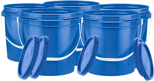 House Naturals Contenedor de plástico de 1 galón con tapa, color azul, grado alimenticio, libre de BPA, fabricado en Estados Unidos (paquete de 5
