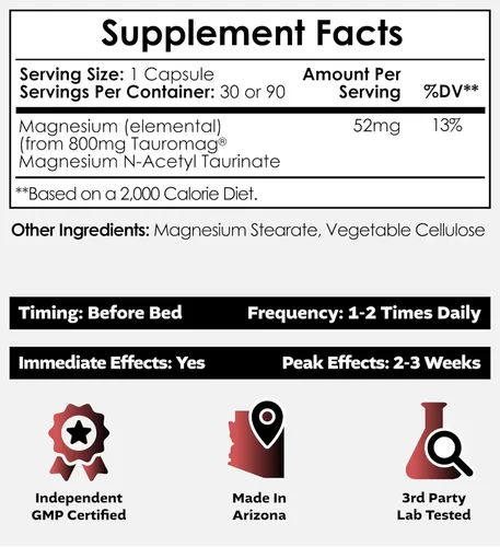 Miniatura 2 de Nootropics Depot Cápsulas Tauromag 800 mg de magnesio N-acetil taurinato 90