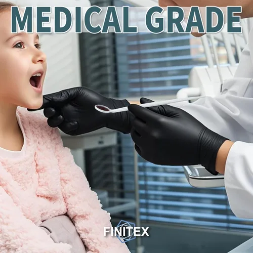 Miniatura 2 de FINITEX - Guantes desechables de nitrilo negro, 5 mil, sin polvo, examen médico, sin látex, 100 unidades para examen, limpieza del hogar, guantes