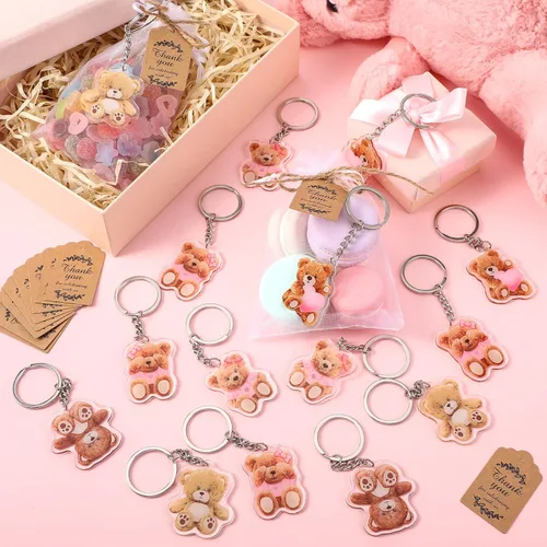 Miniatura 6 de Wettarn Juego de 50 regalos de oso para baby shower, regalos de fiesta de baby shower, recuerdos de devolución para invitados, incluye llaveros