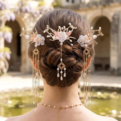 Miniatura 6 de Joez Wonderful 5pcs Chinese Hair Stick Pins Sets, Flower Hair Barrettes Clips with Long Tassel, Hanfu Hair Flowers Pearl Hairstyle Accessories