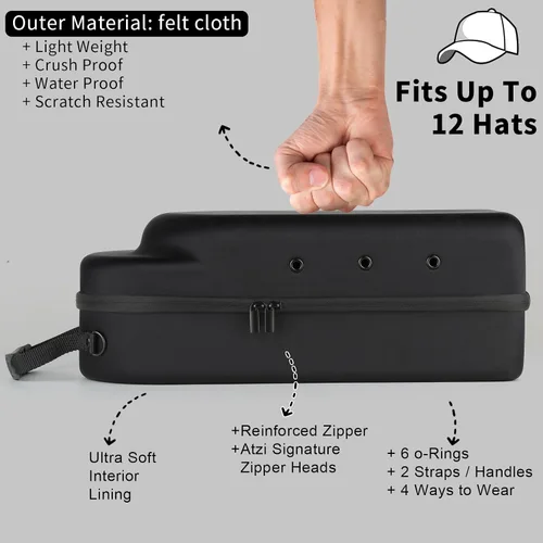 Miniatura 4 de GERMUN Funda rígida para gorra de béisbol, funda de viaje con correa ajustable para el hombro, funda para 12 gorras de béisbol, perfecta para viajes