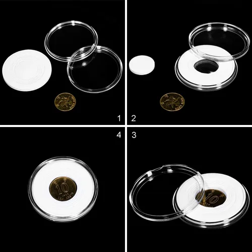 Miniatura 4 de FRIMOONY Paquete de 2 cápsulas de monedas de 1.614 in, con junta de espuma y caja de almacenamiento de plástico, para colección de monedas