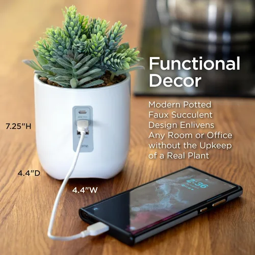 Miniatura 5 de iHome PowerPlant - Estación de carga, suculentas falsas con estación de carga USB para iPhone, Android y más, color blanco (iPP45)