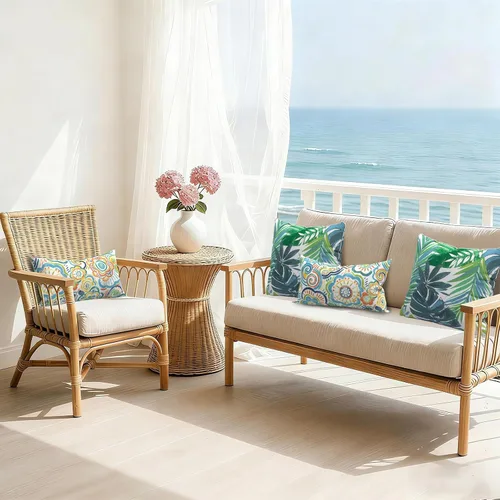 Miniatura 522 de Juego de 2 almohadas para exteriores de 16 x 16 pulgadas, repelentes al agua con interiores, para muebles de patio, hogar, jardín, geometría bohemia