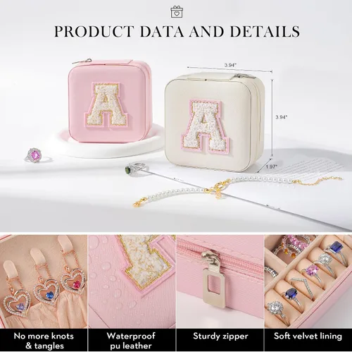 Miniatura 5 de Parima Joyero de viaje - Joyero con iniciales para niñas, joyero de viaje, estuche de viaje para joyería, regalos personalizados para niñas, regalos
