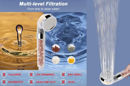 Miniatura 4 de Cabezal de ducha con filtro, alta presión de 8 pulgadas con filtro combinado para agua dura, elimina el cloro, el flúor y las sustancias nocivas - 1