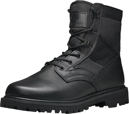 Miniatura 9 de Botas militares de WIDEWAY para hombres, botas de combate de jungla tácticas de cuero resistente al deslizamiento, negras, para hombres, todo