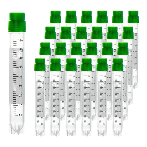 Miniatura 17 de Cryoviales de 0.0 fl oz, 25Pcs Cryotubes con código de barras lateral, frascos de esterilización con rosca externa, tubos de muestra con tapas Azul
