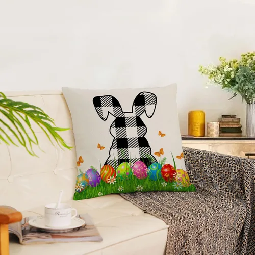 Miniatura 5 de Juego de 4 fundas de almohada de Pascua de 18 x 18 pulgadas, fundas de almohada decorativas de primavera, fundas de cojín para decoración de sofá al