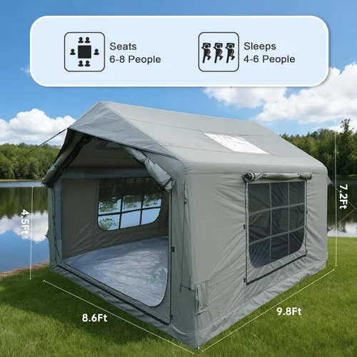 Miniatura 3 de Tienda de campaña inflable grande de lujo con conector de estufa y puerto de CA, 4 a 12 personas, casa de lona glamping de 4 estaciones, tienda
