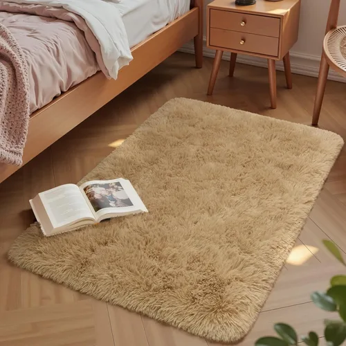 Macgace - Alfombras pequeñas para dormitorio, 2 x 3, beige, antideslizante, alfombra de área, súper suave, de felpa esponjosa, alfombra moderna para