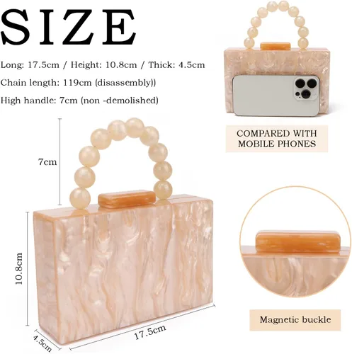 Miniatura 3 de KUANG! Bolso de mano de acrílico para mujer, bolso de noche, bolso cruzado con cadena de perlas para banquetes y fiestas
