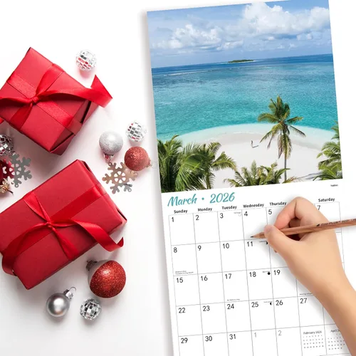 Miniatura 4 de Calendario de pared 2026 BEACHES, calendarios de pared colgantes de 12 meses, calendarios de playa 2026, 12 x 24 pulgadas (abierto), papel grueso