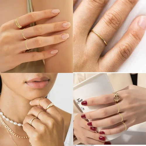 Miniatura 3 de Anillos apilables chapados en oro de 18 quilates para mujer, anillos de acero inoxidable para nudillos para el pulgar, juego de anillos de banda