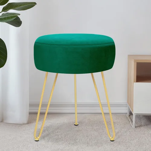 Miniatura 12 de Reposapiés de terciopelo suave y moderno, reposapiés redondo, otomano, con patas de metal dorado y relleno de esponja, reposapiés tapizado, sala