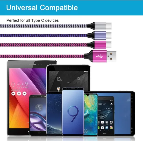 Miniatura 7 de Cable USB tipo C de carga rápida C, paquete de 3 cables de teléfono Android para Moto G Stylus/Play/Power 2025 2024, Razr, Samsung Galaxy
