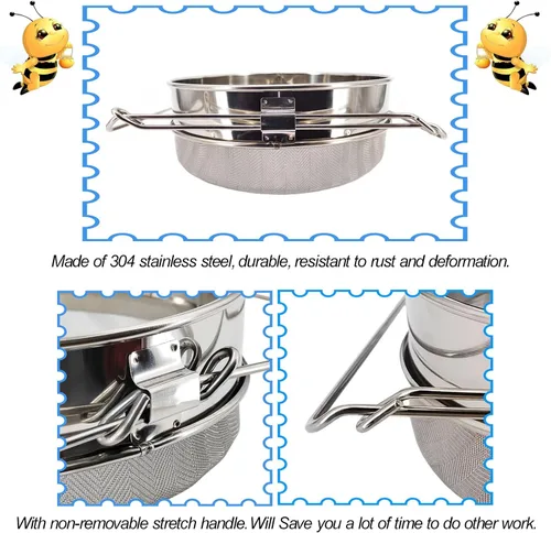 Miniatura 2 de Colador de miel de doble tamiz para cubo de 5 galones, filtro de miel de acero inoxidable de grado alimenticio con brazos extensibles ajustables