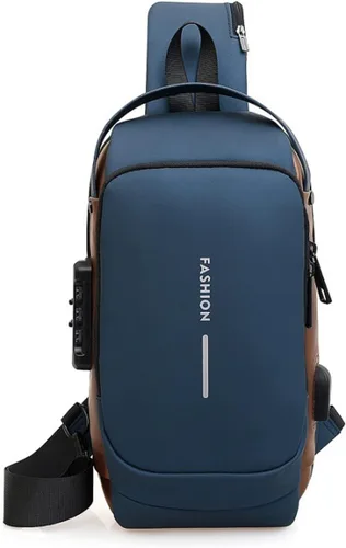 FANDARE - Bolso de hombro para negocios, bolsa de pecho antirrobo con USB Azul