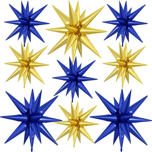 Miniatura 36 de 9 piezas de globos de estrella beige, grandes globos de papel de aluminio en forma de estrella en explosión, globos de Mylar en punta color crema