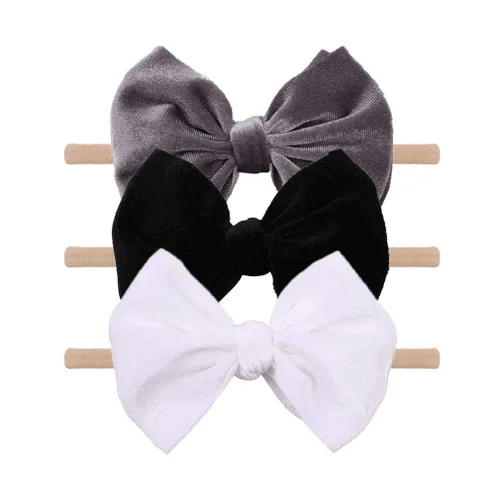 Miniatura 14 de YanJie Lazos de terciopelo para bebé niña, diademas de nailon suaves para recién nacidos, diademas hechas a mano para bebé, accesorios