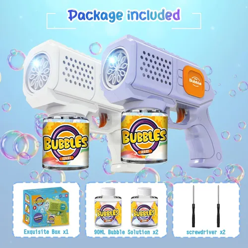 Miniatura 6 de Panacare - Paquete de 2 pistolas de burbujas, fabricante automático de burbujas con 10 agujeros/iluminación, juguete para hacer burbujas para niños