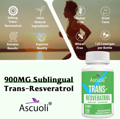 Miniatura 5 de Trans-Resveratrol Sublingual Pureza 99%, Fórmula Avanzada 3 en 1 Suplemento de Resveratrol para Boost NAD +, Apoyo Inmune y Energético, 120