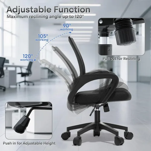 Miniatura 4 de Silla de oficina ergonómica, 330 libras, silla de escritorio de malla transpirable con soporte lumbar y reposabrazos, bloqueo giratorio de Negro