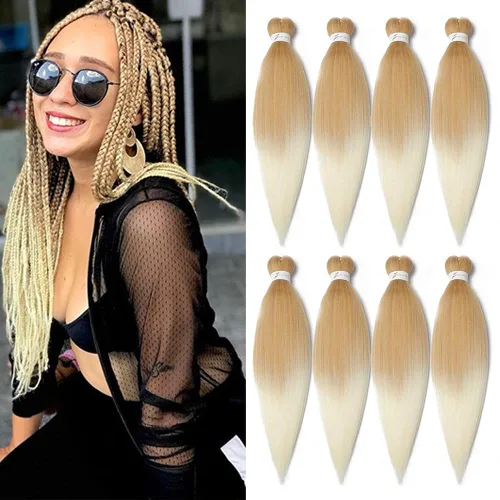 Miniatura 36 de Cabello trenzado preestirado de 24 pulgadas, 8 paquetes de extensiones de cabello sintético de fácil trenzado sintético profesional suave textura #1B