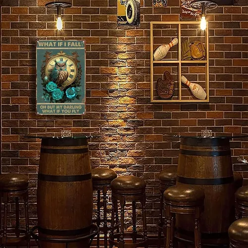Miniatura 4 de Letrero de hojalata con diseño de búho ¿y si me caer? Oh But My Darling What If You Fly For Men Women Wall Decor Bares Restaurantes Cafés Pubs 8.00