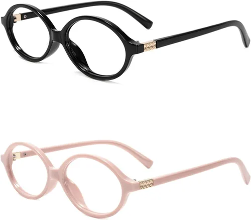 Miniatura 14 de Slocyclub - Lentes de bloqueo de luz azul de moda ovaladas para mujeres y hombres, anteojos vintage con armazón pequeño ovalado retro, Whiskey