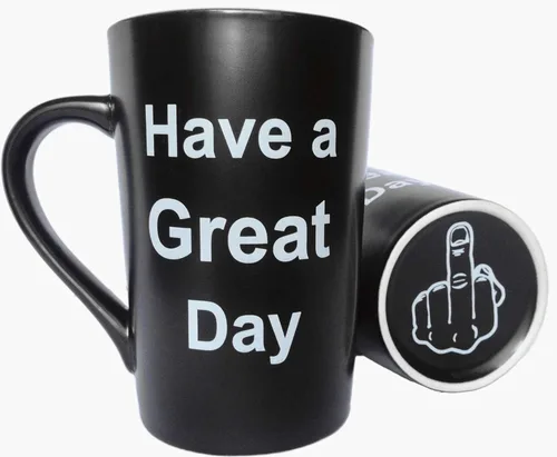 LaTazas MAUAG idea divertida para regalo de navidad - taza de café de porcelana de 13 onzas con leyenda "Have a Great Day" y dedo anular en el Negro