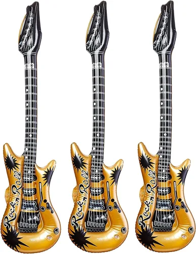 Miniatura 6 de Zugar Land Guitarra inflable de vinilo dorado Rock-n-Roll (40 pulgadas). Regalo perfecto de fiesta, DJ Dance 80s Rocker (color dorado (paquete de 6)