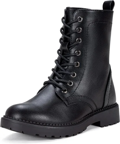 Miniatura 14 de Vepose Botas militares de combate para mujer, botas planas de tobillo en negro, con cremallera interior, estilo 925