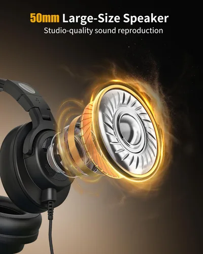 Miniatura 3 de Auriculares con cable sobre la oreja, auriculares para monitor de DJ y estudio con controlador de 1.969 in, auriculares estéreo con conector de 1/4