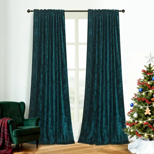 Miniatura 18 de Cortinas de Terciopelo Chartreuse Aplastado de Lujo Juego de 2 Paneles - 84 pulgadas de Largo para Oscurecer la Habitación Cortinas de Terciopelo