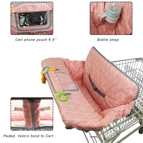 Miniatura 4 de Fundas para carrito de compras para niña, funda de algodón para silla alta, cojín para carrito de comestibles para bebés, lavable a máquina (rosa)
