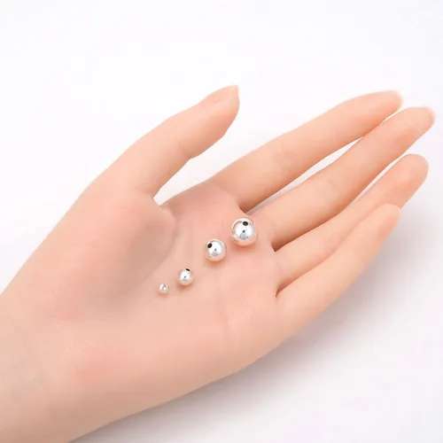 Miniatura 3 de 50 cuentas redondas sueltas lisas sin costuras de 0.394 pulgadas chapadas en plata de ley y latón espaciador de metal para manualidades de joyería